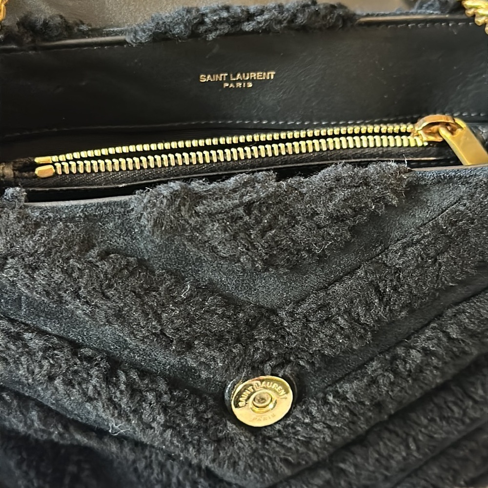 Authentic Yves Saint Laurent Black Loulou Suede & Shearling Shoulder Bag - Picture 10 of 13